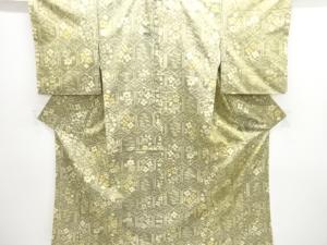 アンティーク　亀甲に花模様織り出し手織り紬着物